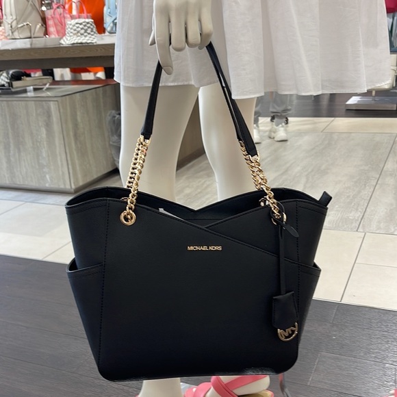 Michael Kors Jet Set Travel Large Chained Tote Shoulder Bag MK Black NWT - Picture 4 of 16